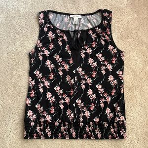 WHBM black floral top, size XS